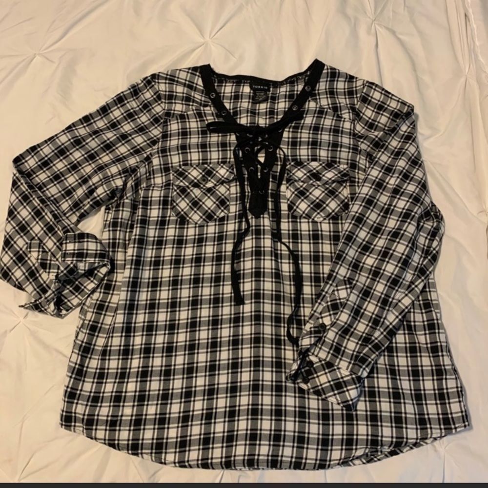 Torrid Plaid Lace Front Top Size 00